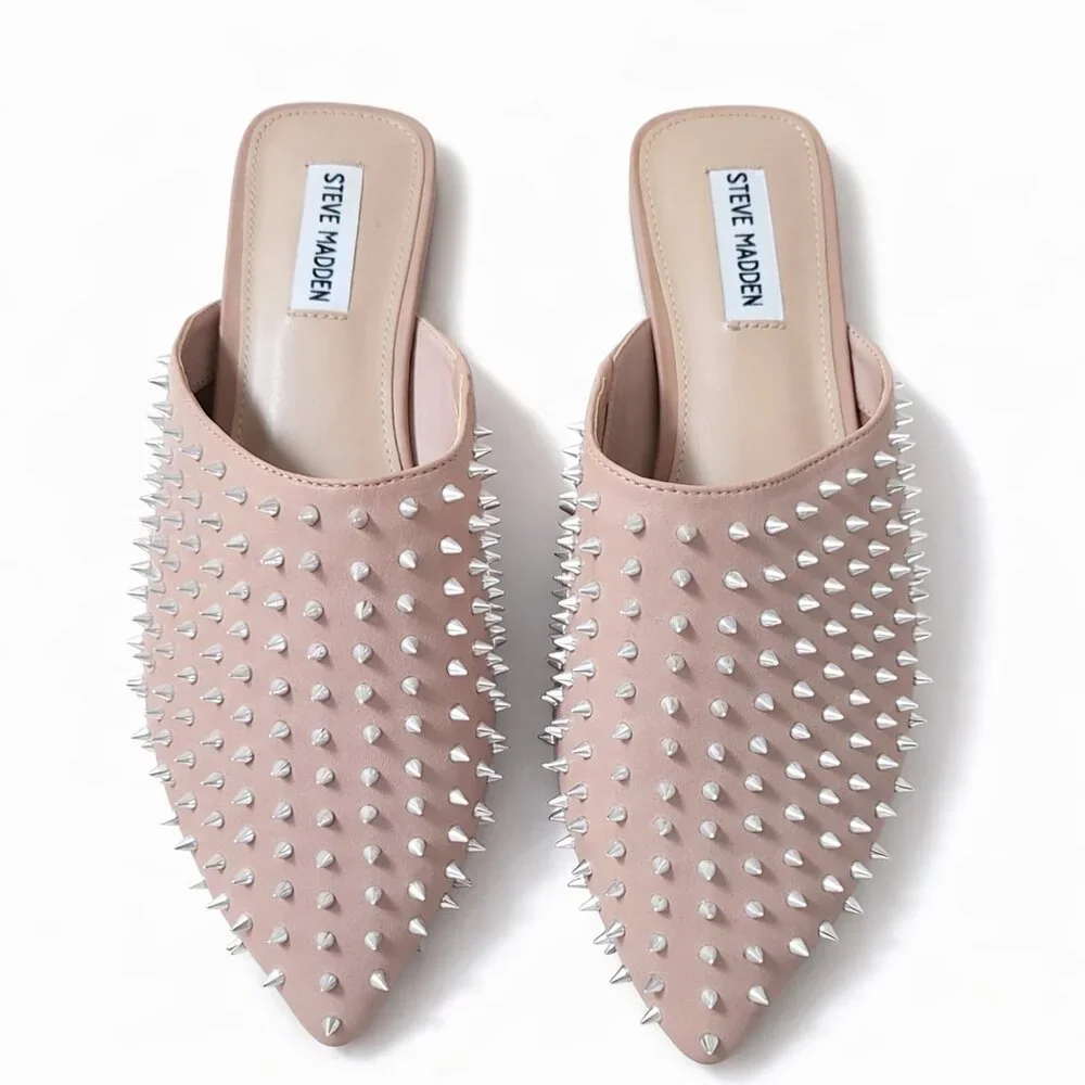 Steve Madden Studded Mule Flats – Size 10 – Blush Pink Spike Stud Slip-On Shoes - Picture 1 of 6